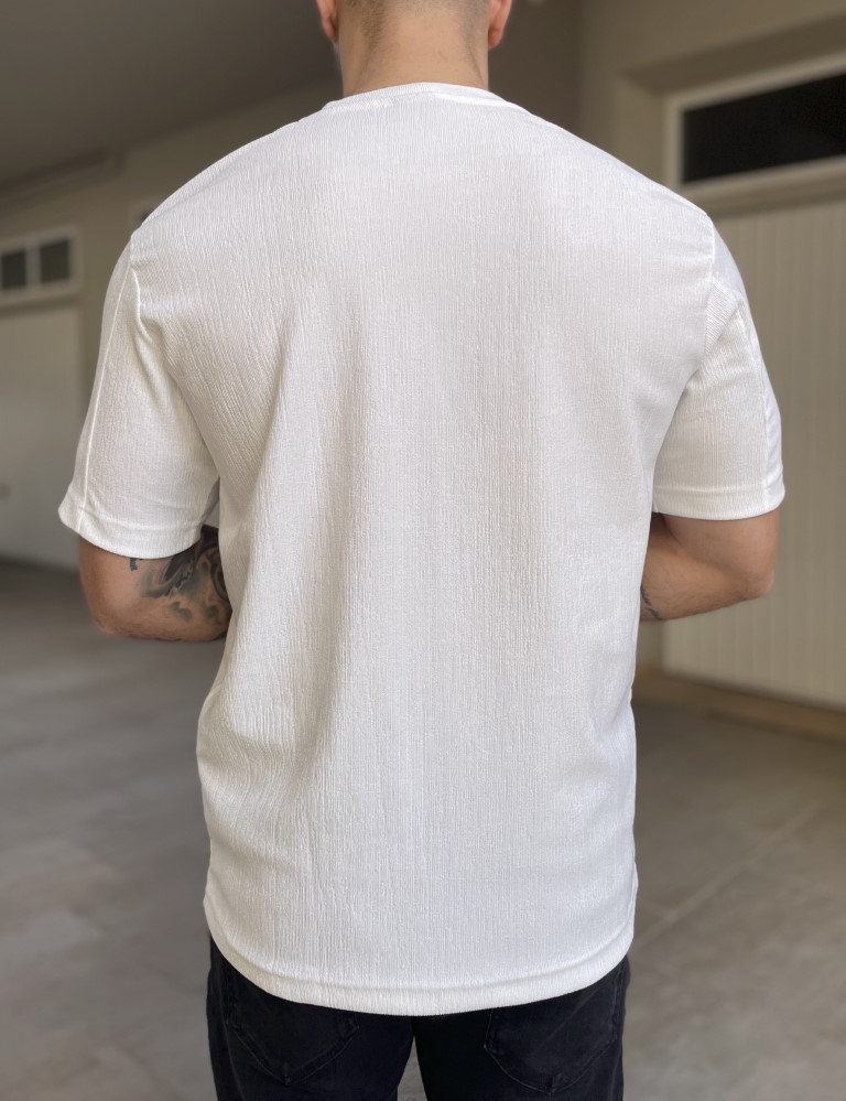 Marrakech ανδρική εκρού ανάγλυφη κοντομάνικη μπλούζα TST2420E φωτογραφία